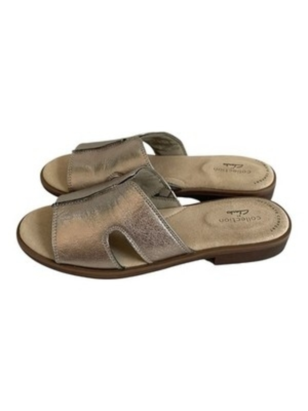 Clarks Collection Declan Flo Metallic Leather Slide Sandals Womens Sz 6 Comfort - Picture 3 of 5